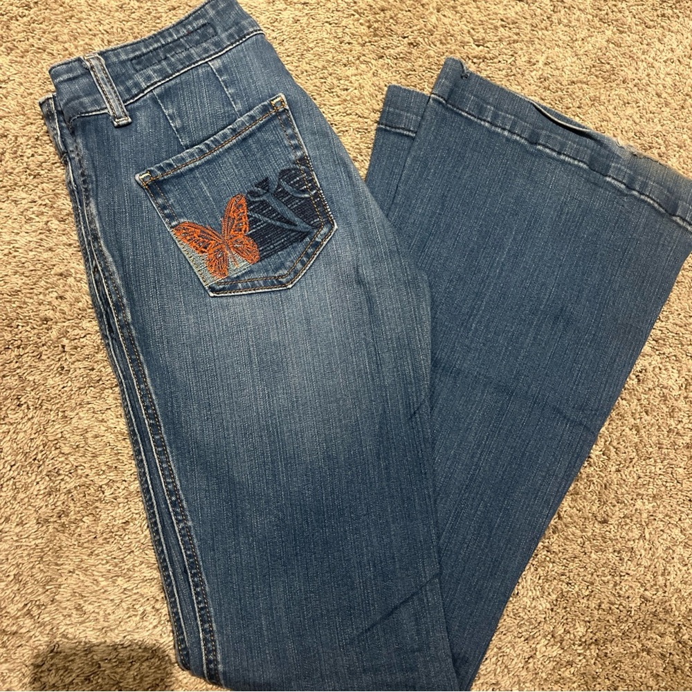 Vigoss Blue vintage Bell Bottom booty lift  Jeans with Butterfly Accent